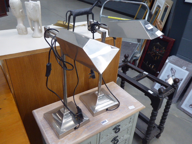 Pair of adjustable brushed metal desk lamps