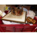 Three boxes containing Hornsea crockery, ornamental figures, stainless steel butter dish, carved