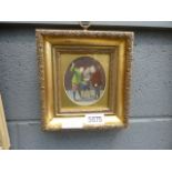 Framed and glazed miniature painting with 3 figures