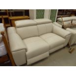 Cream leather effect reclining 2 seater sofa