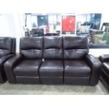 Brown leather effect 3 seater electric reclining sofa