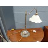 Metal desk lamp with glass flower shaped shade