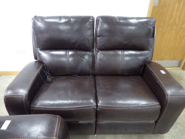 Brown leather effect 2 seater reclining sofa - Image 3 of 3