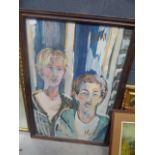 A oil on board portrait of two ladies