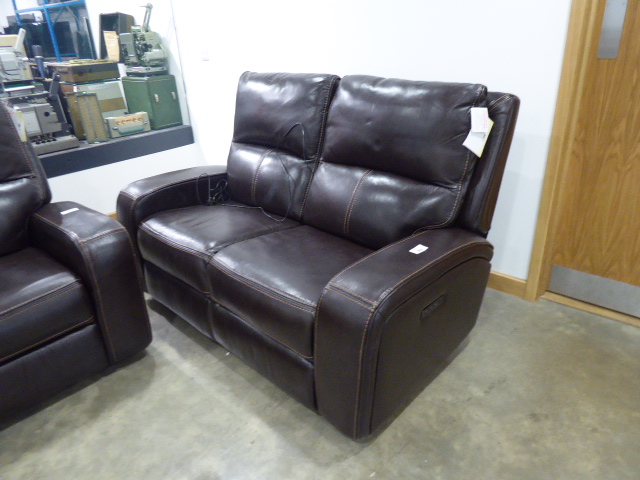 Brown leather effect 2 seater reclining sofa - Image 2 of 3