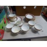 5475 Box containing a qty of Salisbury gold and maroon rimmed crockery