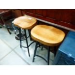 Pair of natural wood and metal stools