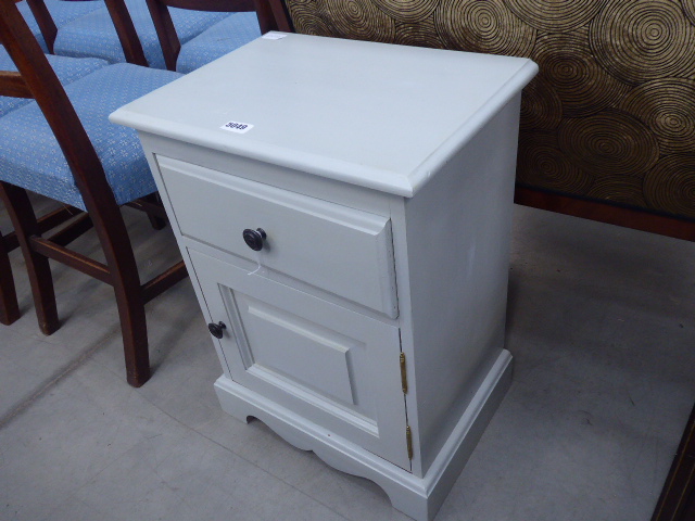 Grey painted pine bedside cabinet