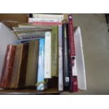 2 Boxes containing stamp albums, ref books and photo frames