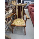 Edwardian stick back beech armchair