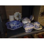 Cage containing blue and white and other china