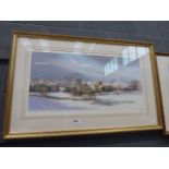 Pair of Ltd. Ed. prints by M D Barnfather Winter Scene with Church plus Yacht in Harbour