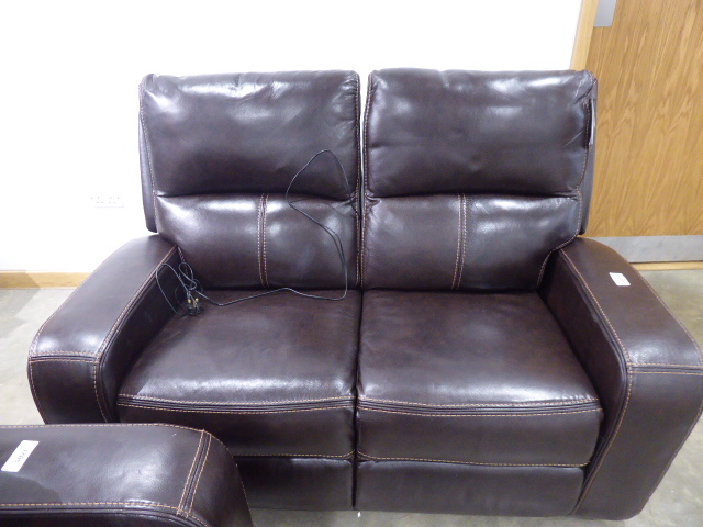 Brown leather effect 2 seater reclining sofa