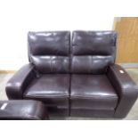 Brown leather effect 2 seater reclining sofa