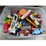 Three boxes containing children die cast and other toys