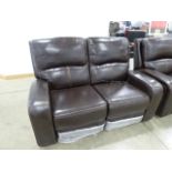 Brown leather effect 2 seater reclining sofa