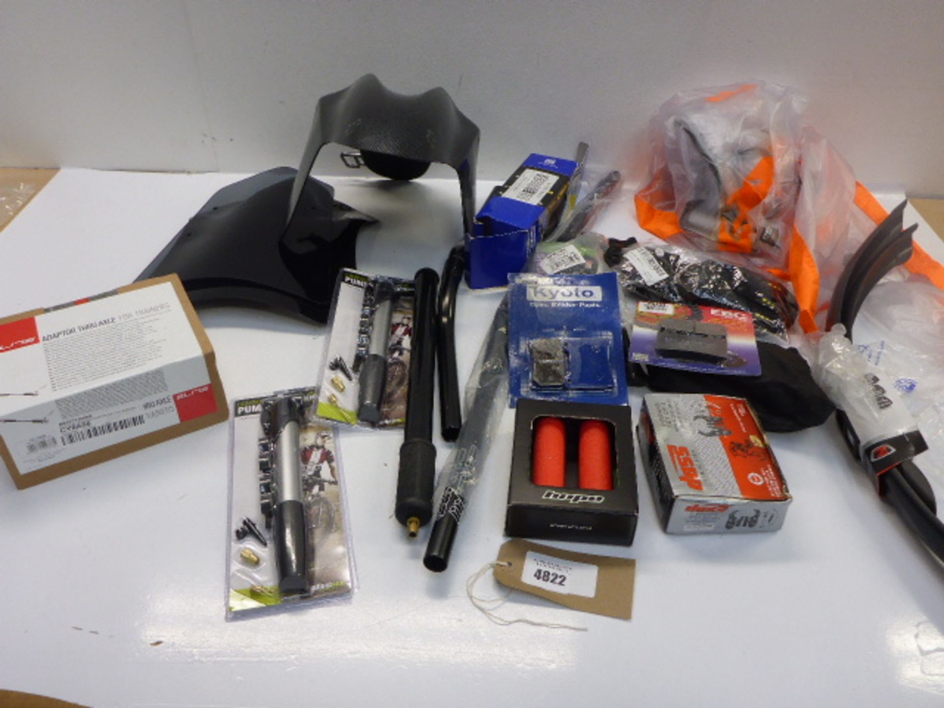 Bike and motorbike parts including grips, mud guards, mouldings, brake pads, pumps etc