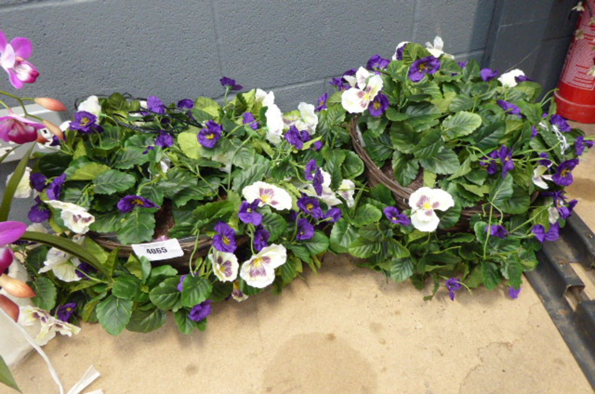 2 artificial hanging baskets, artificial orchid and tree light - Image 3 of 3