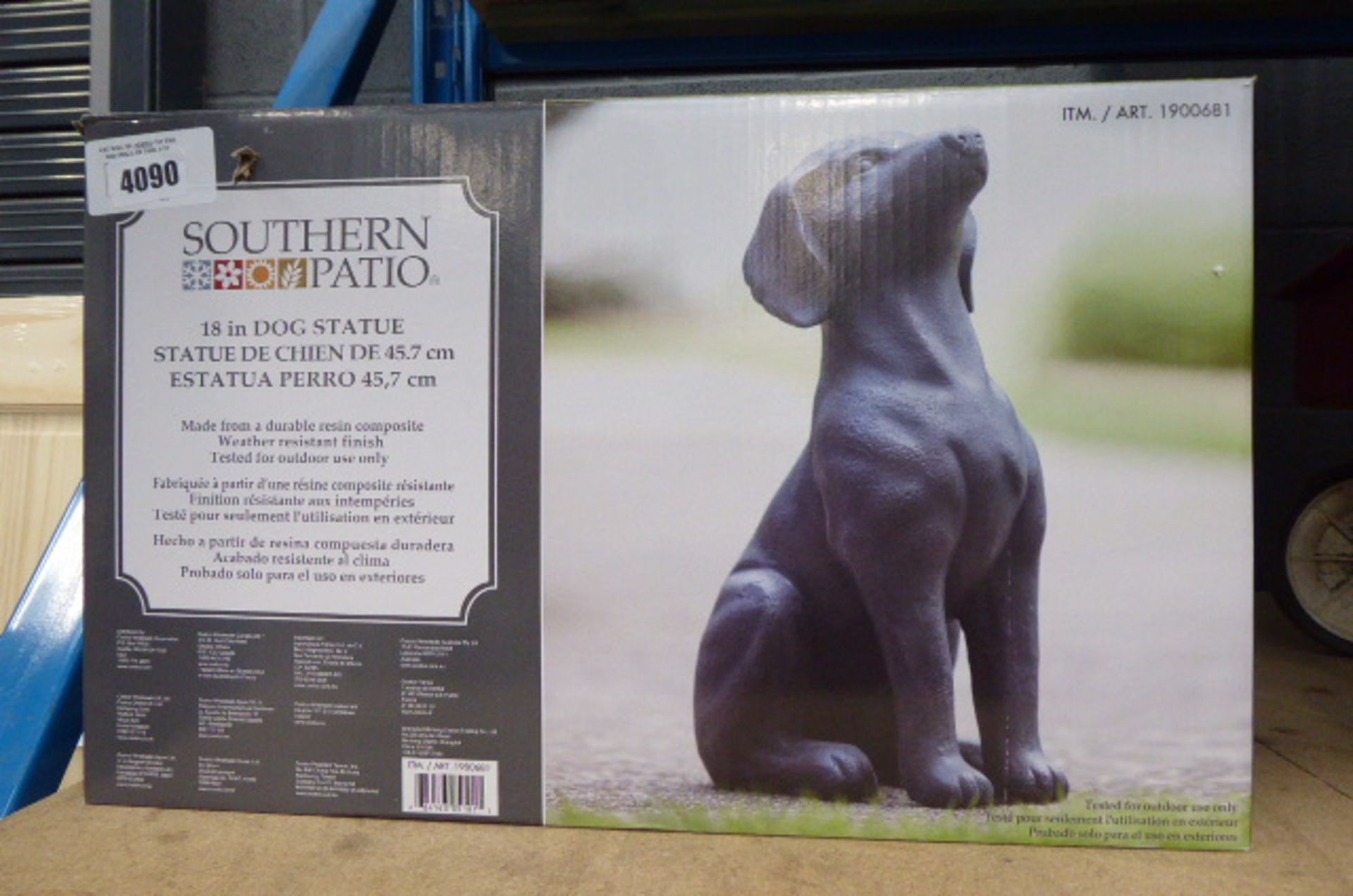 Boxed statue of a dog