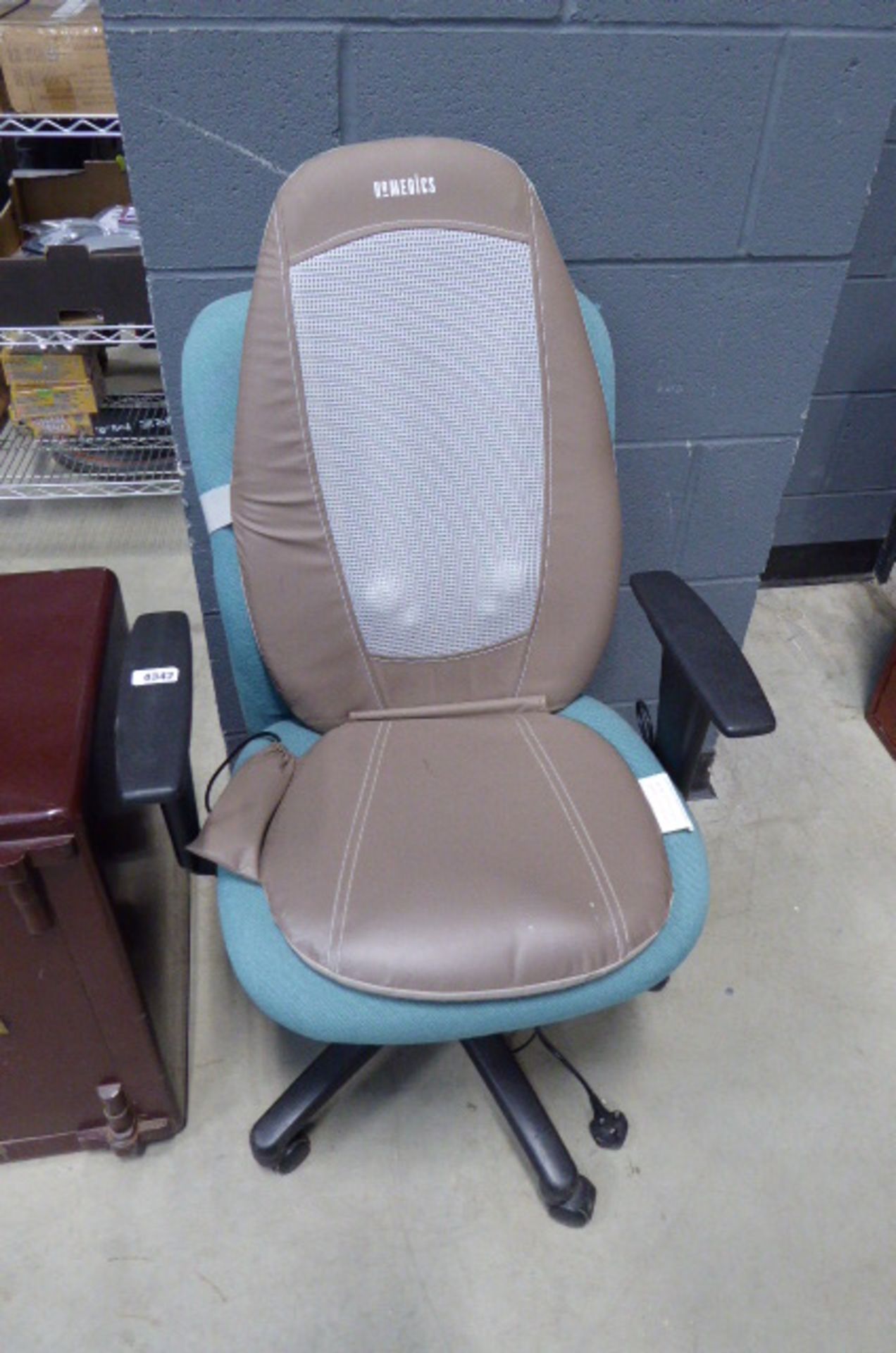 4380 Green cloth swivel armchair with Homedics massage pad