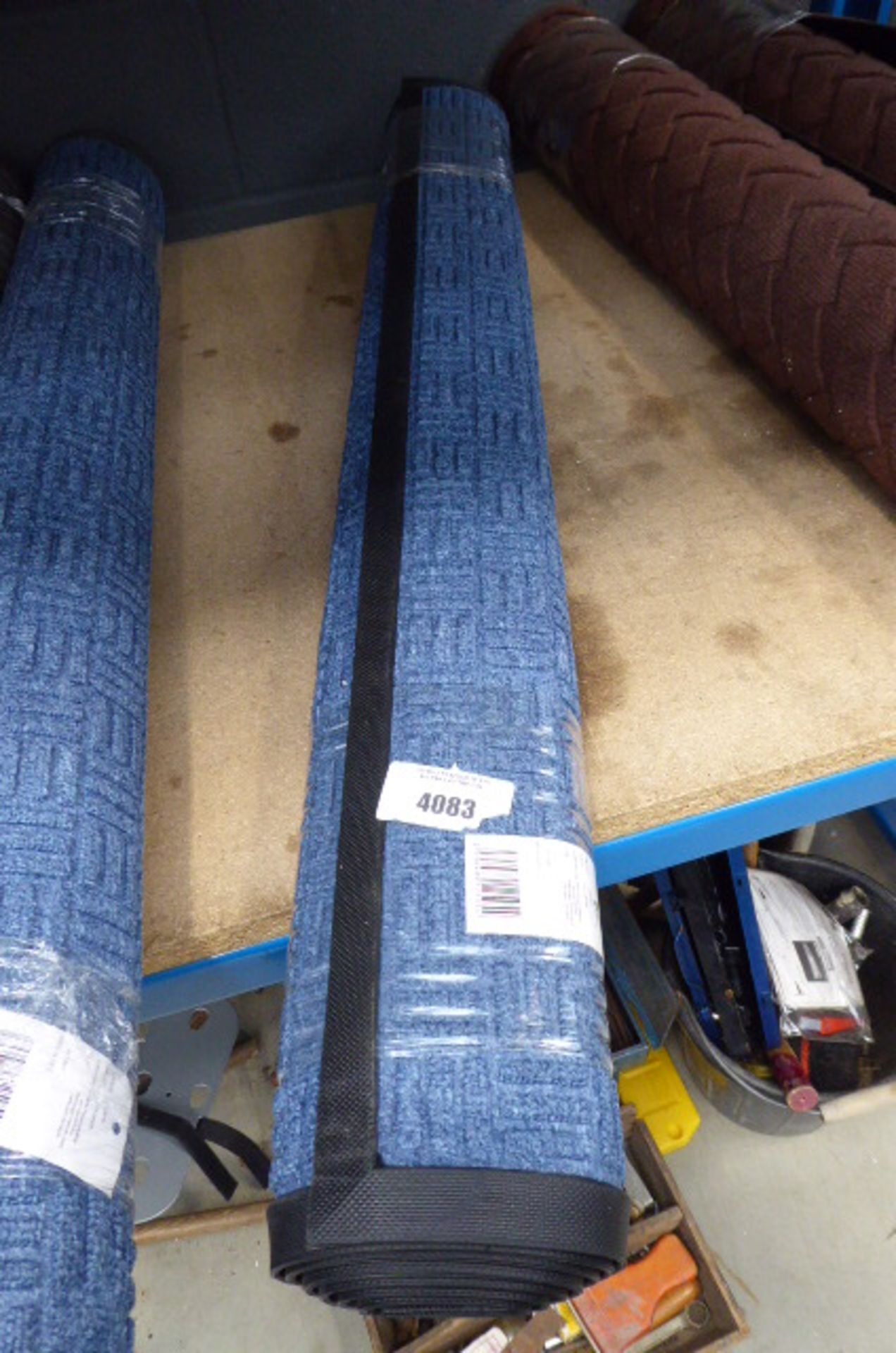 Blue rubber backed mat