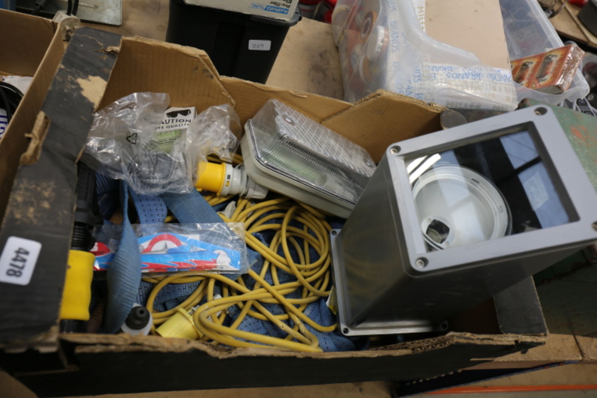 4598 Box of assorted items inc. lights, cable, straps etc