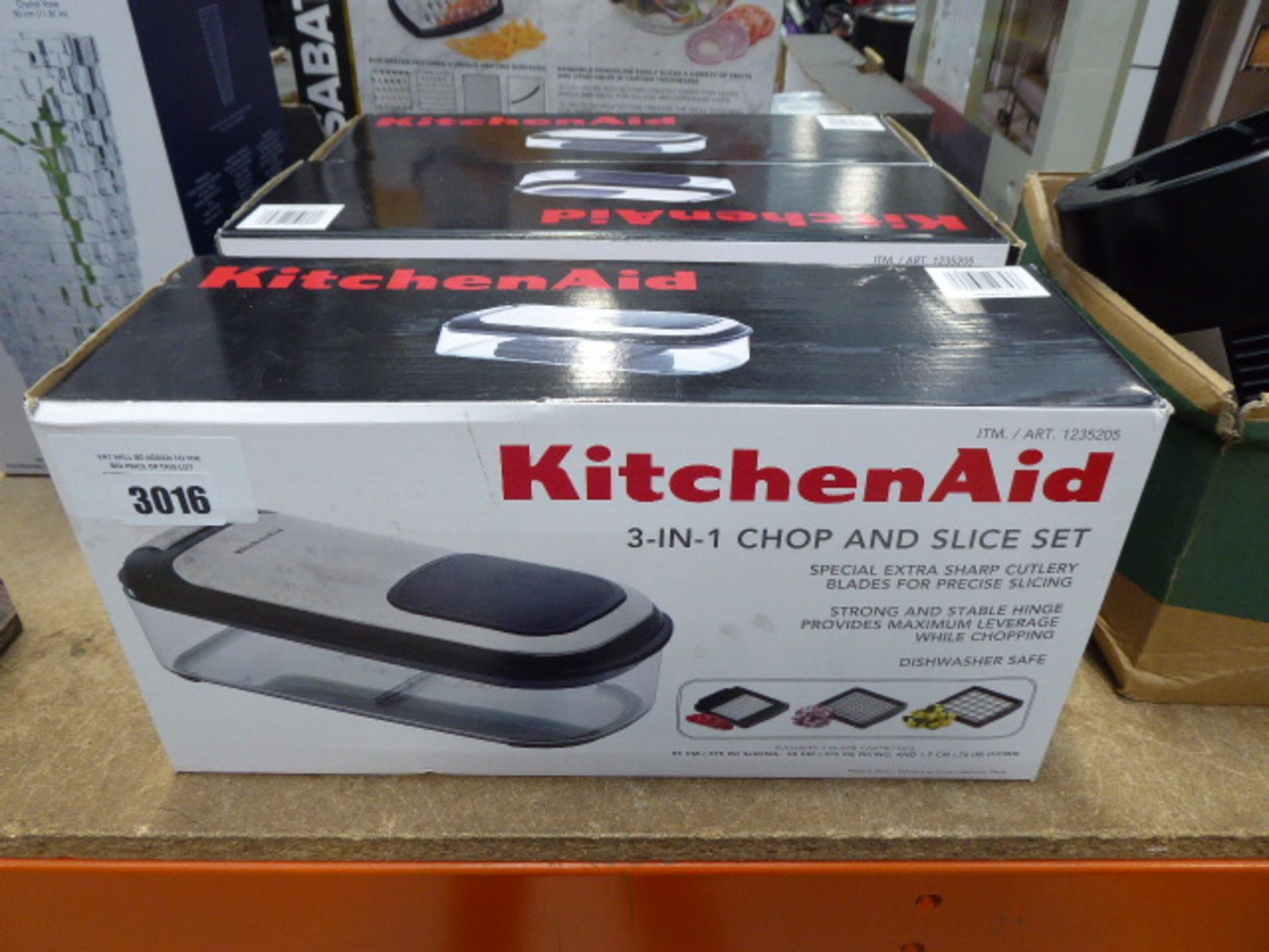 3 boxed Kitchen Aid chop and slice sets