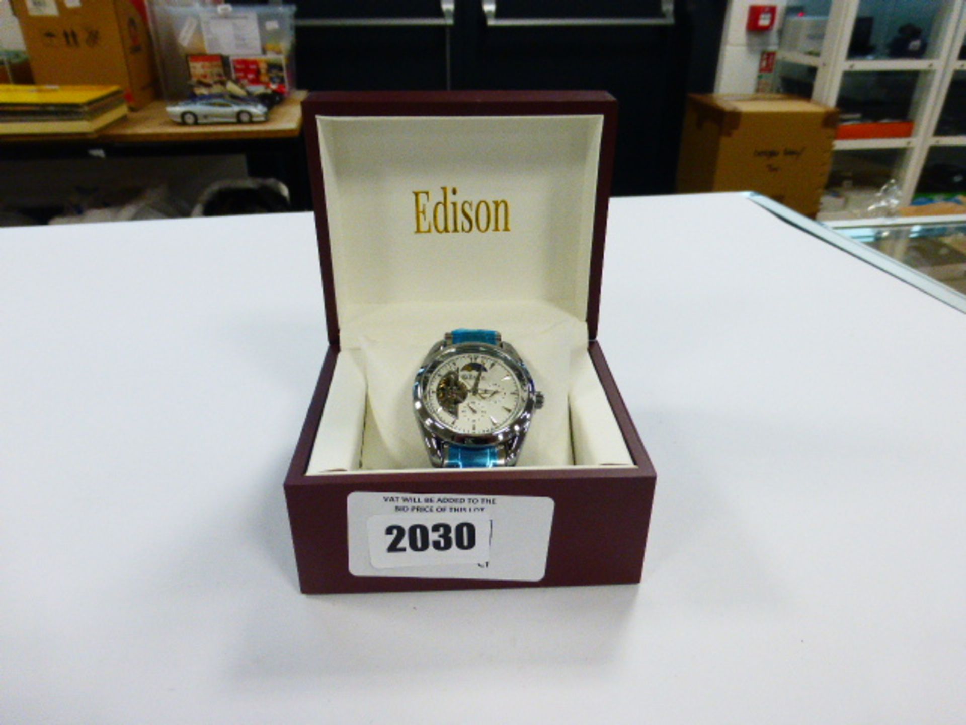 Edison gents automatic moonphase watch with stainless steel strap