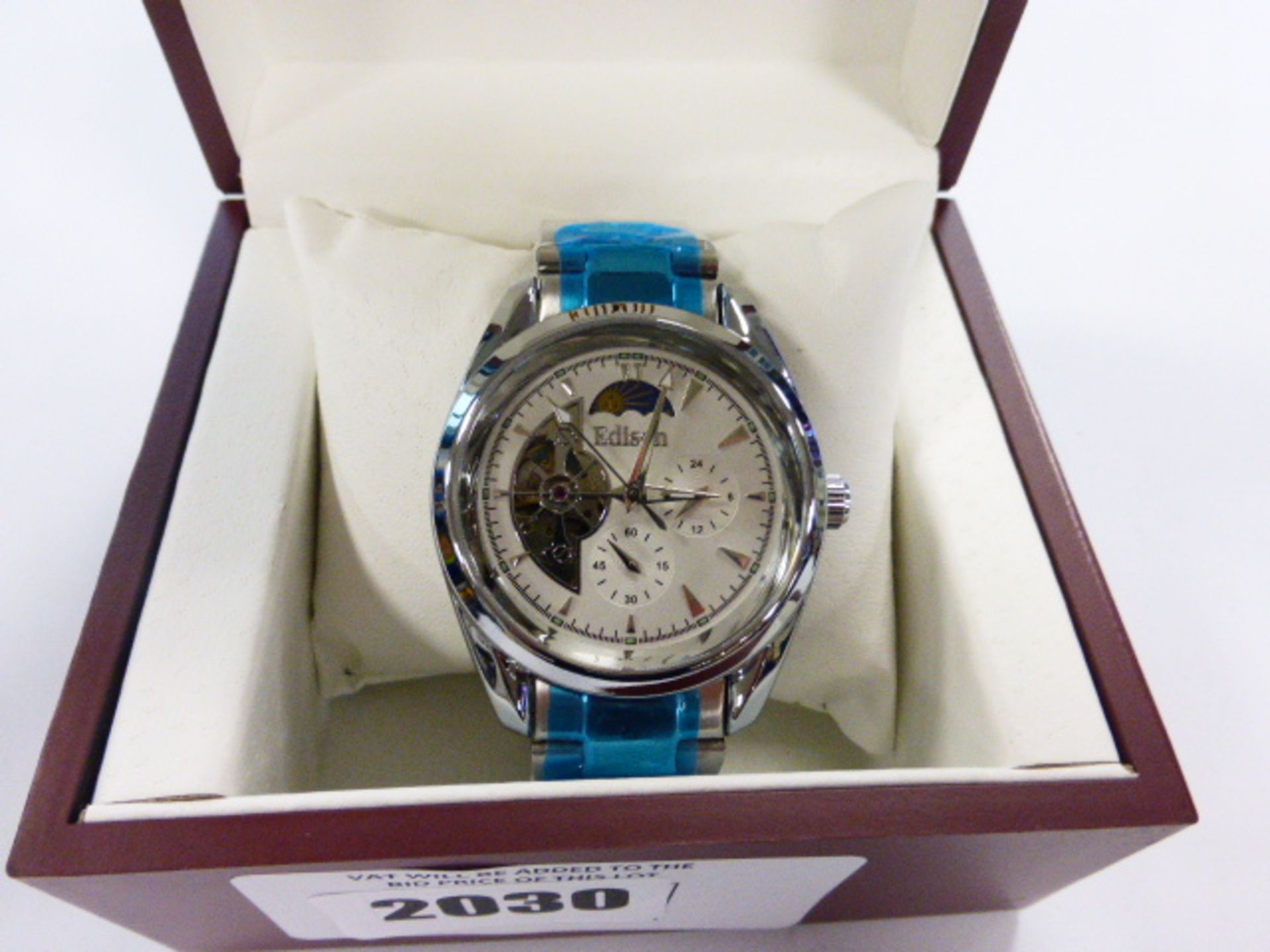 Edison gents automatic moonphase watch with stainless steel strap - Image 2 of 2