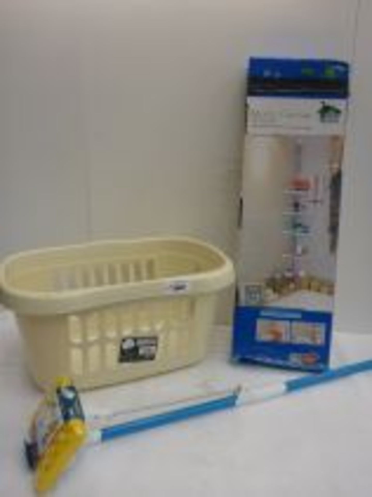 Wham laundry basket, Minky smart squeeze floor mop and multi corner shelf unit
