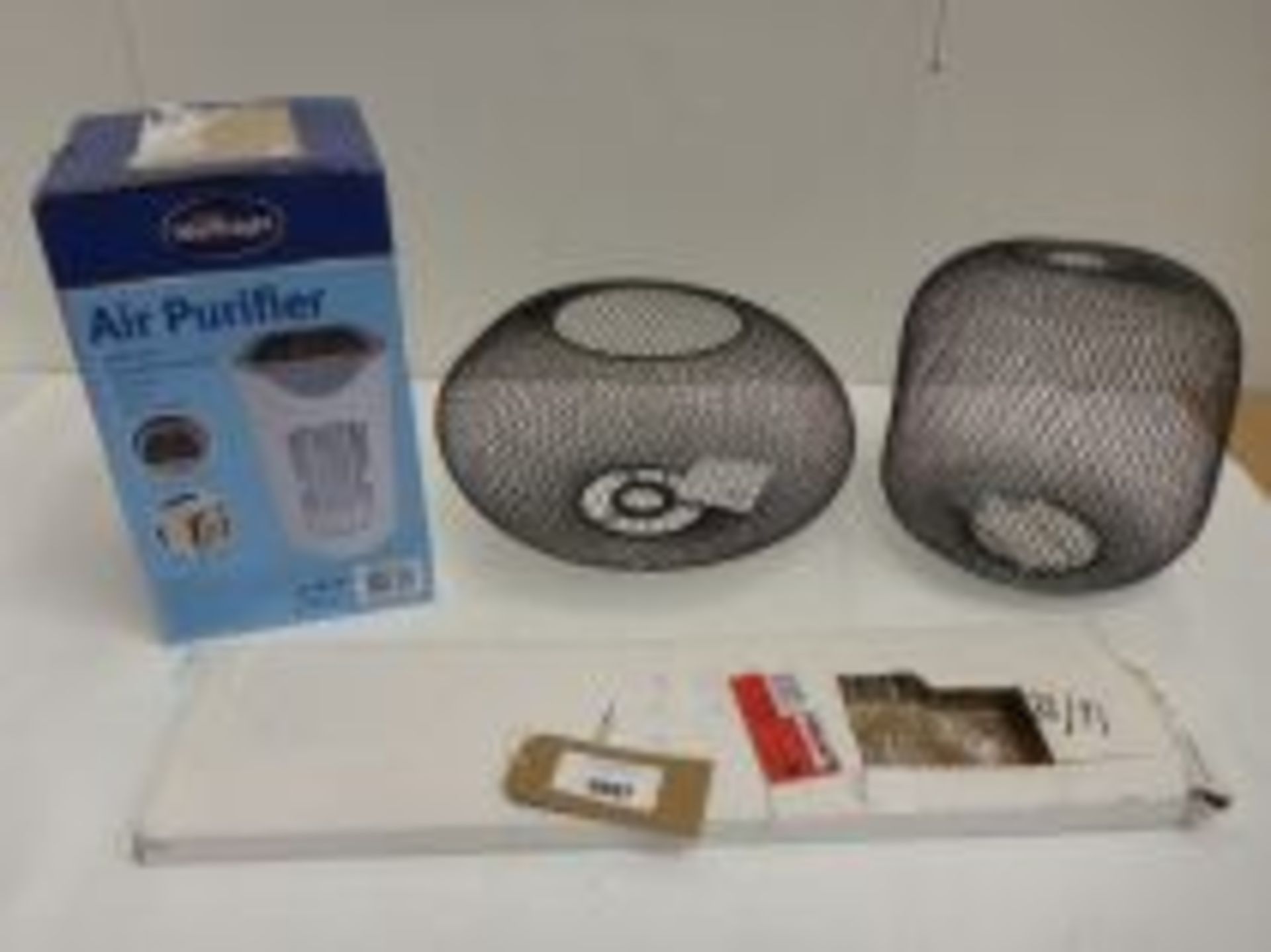 Silent Night air purifier, 2 x Ikea lamp shades and peg string lights
