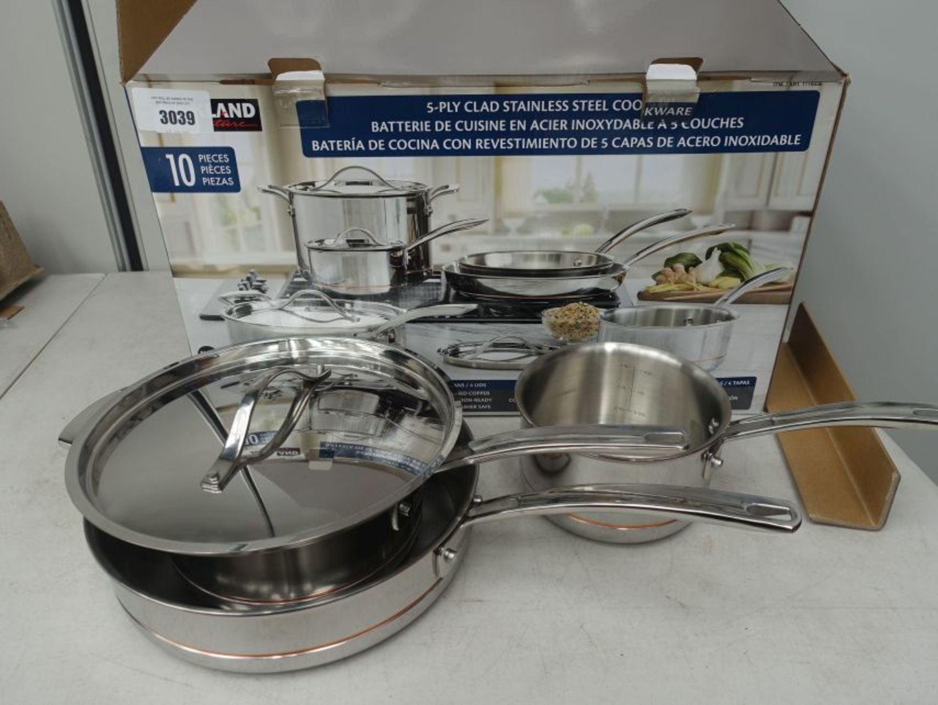 Boxed Kirkland stainless steel cookware set