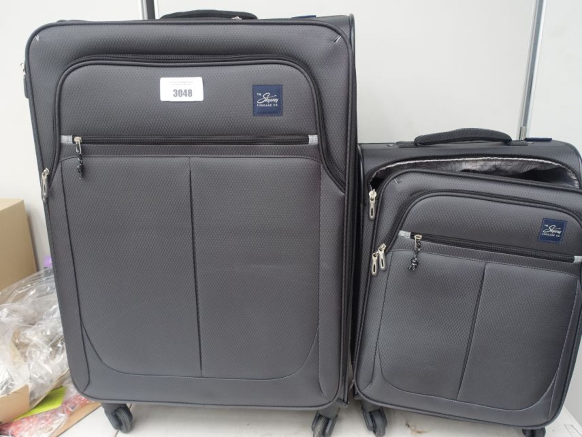 2 piece grey fabric Skyway suitcase set