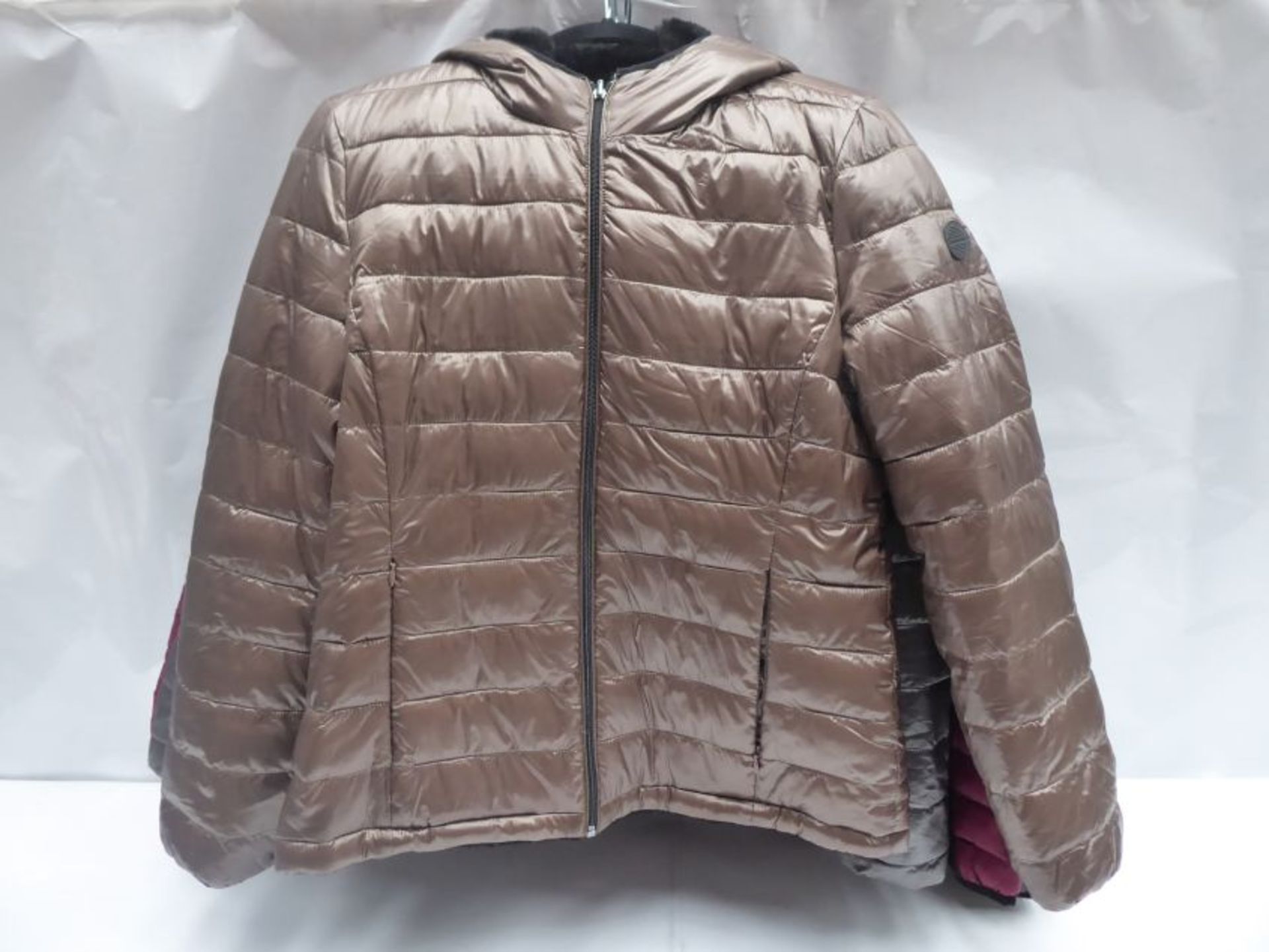 Collection of five quilted jackets by Andrew Marc and Michael Kors, in gold, silver, red, blue and