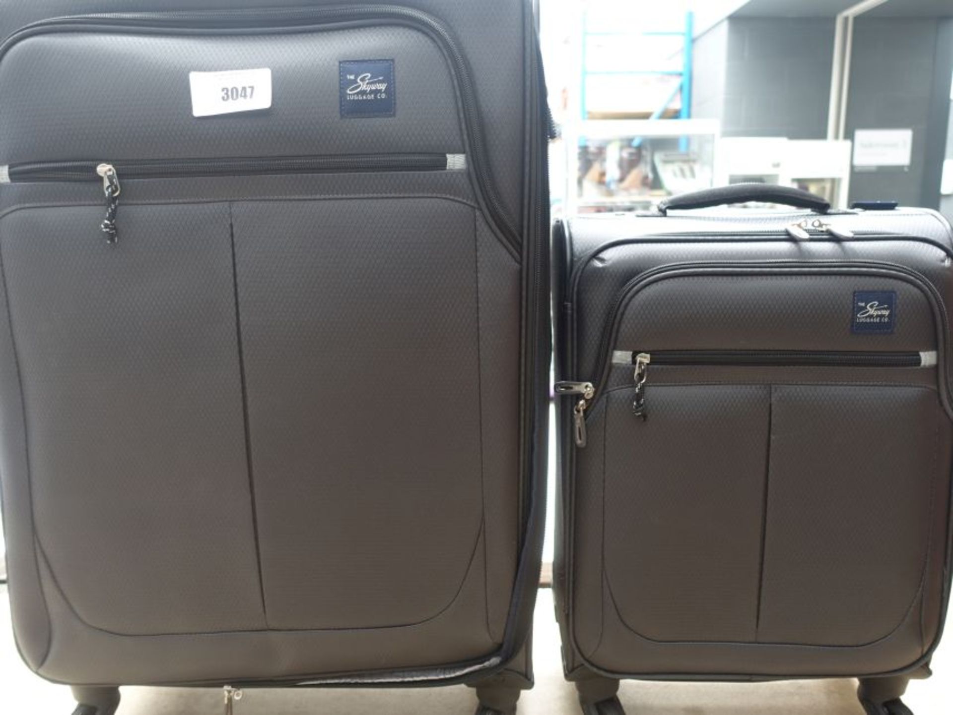 2 piece grey fabric Skyway suitcase set