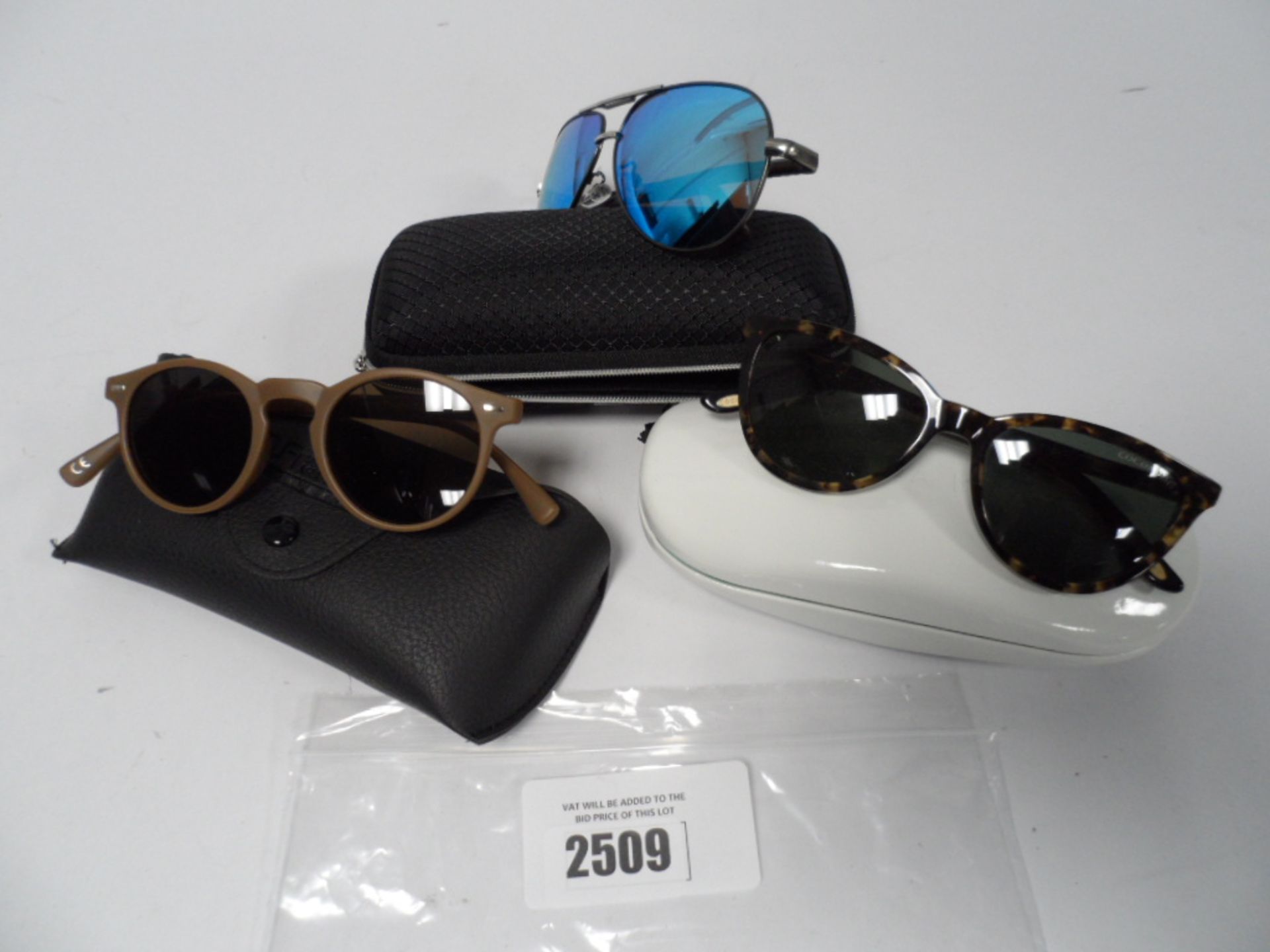 Cocoa Mint, D.Franklin eyewear sunglasses with another unbranded pair all with cases.