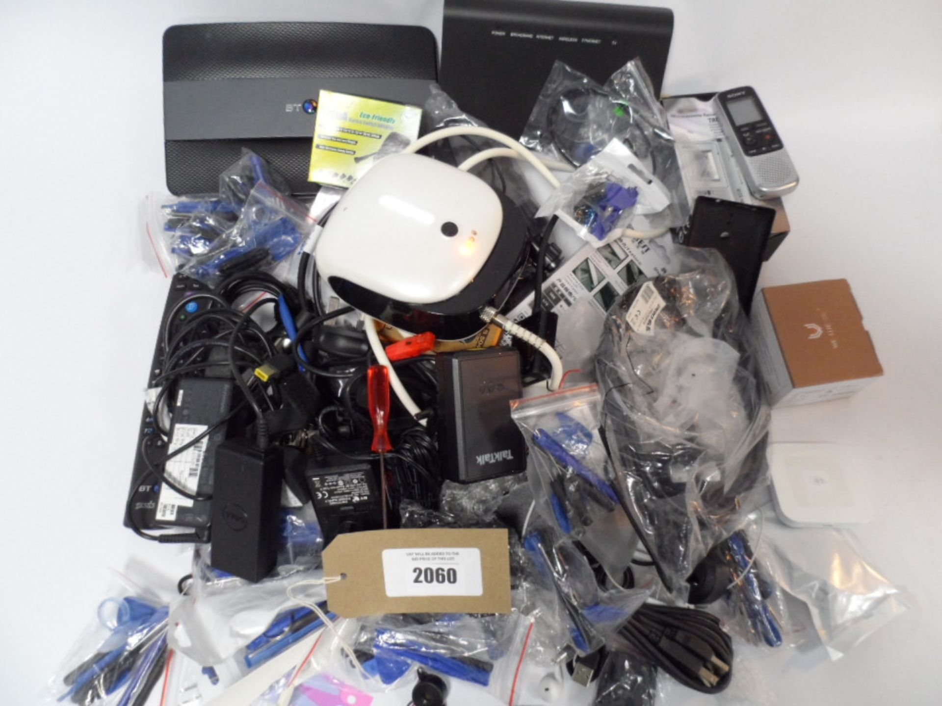 Bag containing various electrical sundries, mobile phone screen removal kits, Sanyo dictation
