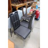 Pair of black leather effect dining chairs plus a grey fabric chair (af)