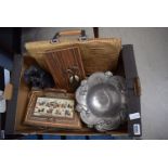 A pair of floral pattern fruit bowls, a model of Rodins 'Thinker', a small satchel and other