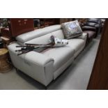 Cream leather effect 3 seater reclining sofa