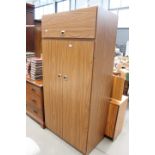 Faux walnut double door wardrobe with top box