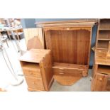 Pine CD rack plus two open fronted bookcases, a desk and a corner unit ( af )
