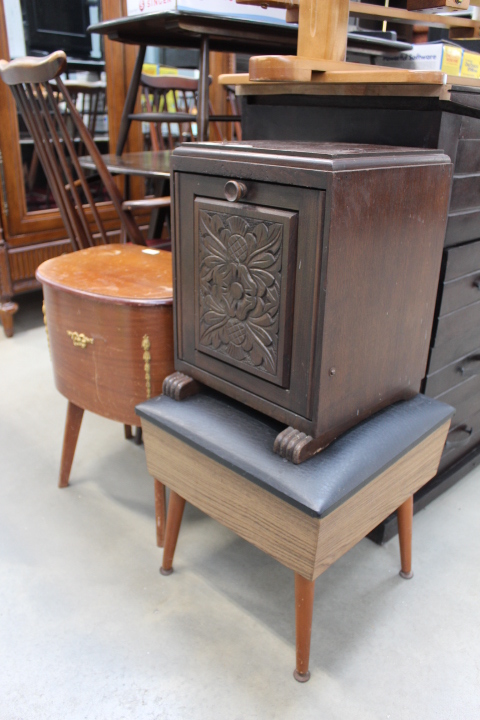 2 sewing boxes with a quantity of thread and buttons plus a full front coal scuttle