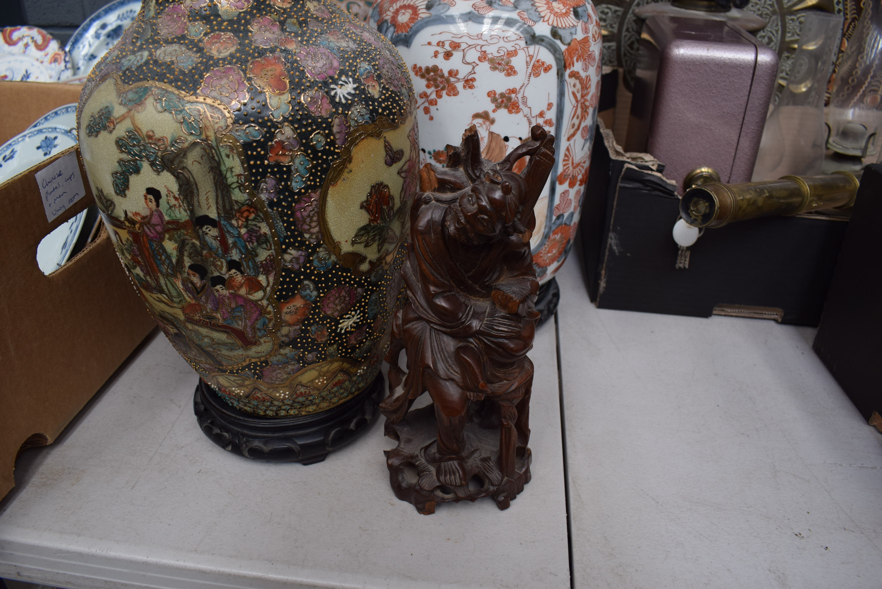 Three Japanese vases and stands and three Oriental figures (6) (af) - Image 6 of 6