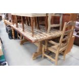 5166 - Dark wood refectory table plus 4 chairs to include 2 carvers
