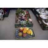 A quantity of artificial flower/bonsai displays and fruit (1 x box)