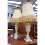 Pair of cream onyx table lamps with shades