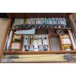 Artist's paint box plus palette and brushes
