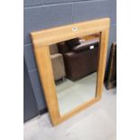 Rectangular bevelled mirror in oak frame