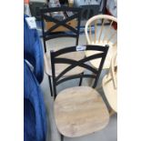 Pair of faux oak and metal dining chairs